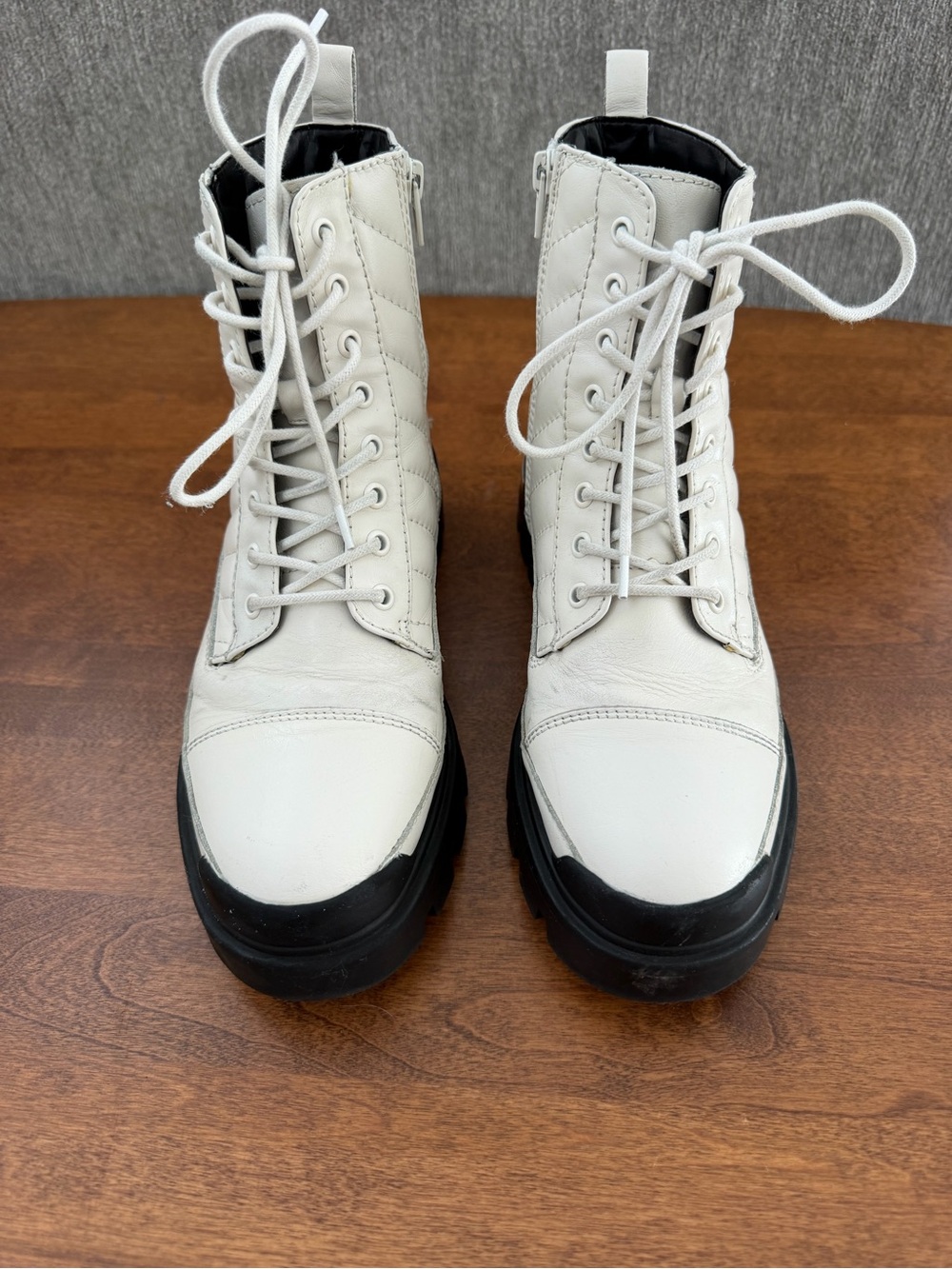 ALDO Quily chunky lace-up combat boots in off-white leather